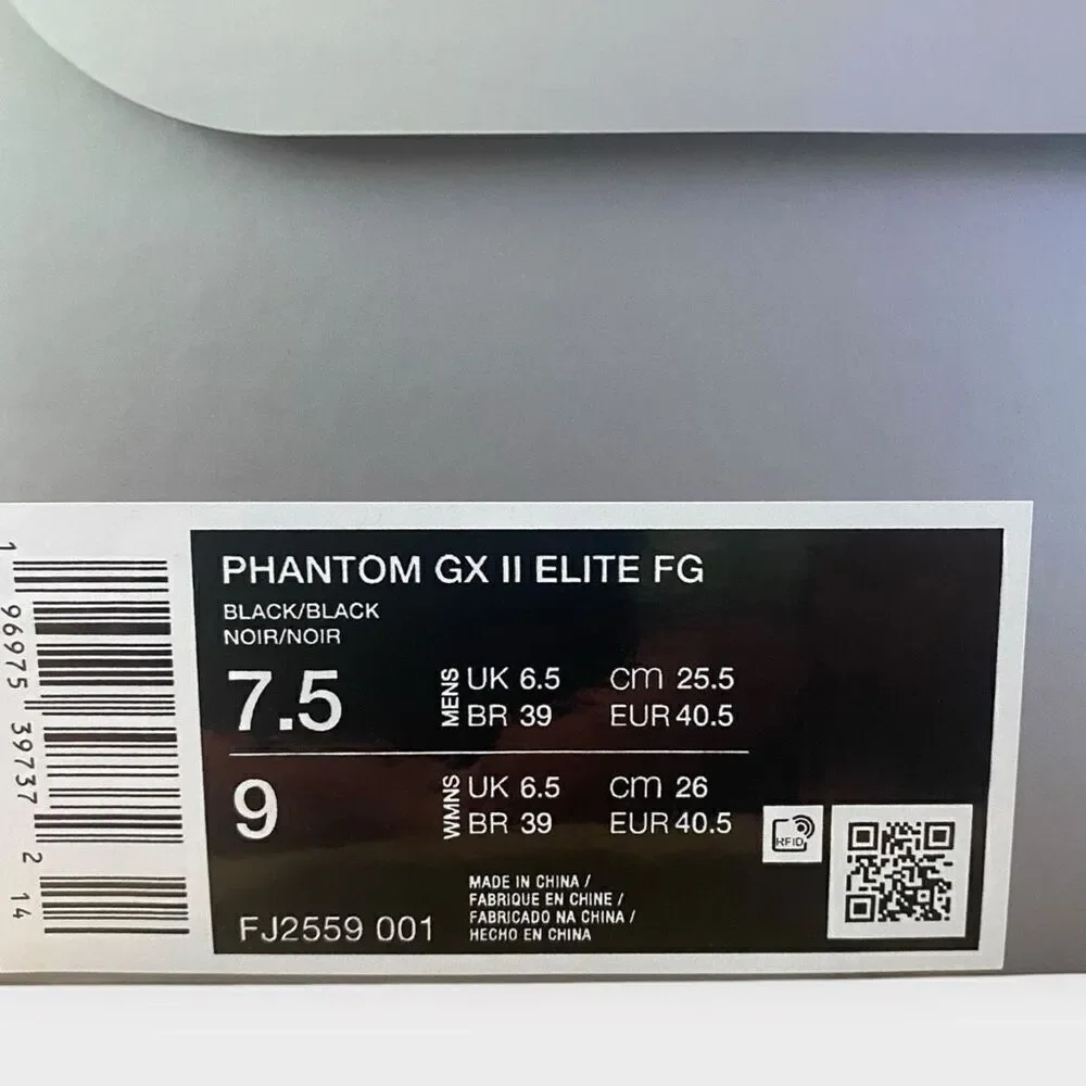 Nike Phantom GX II 2 Elite FG Black Cleats FJ2559-001 Mens size 7.5 / Womens 9